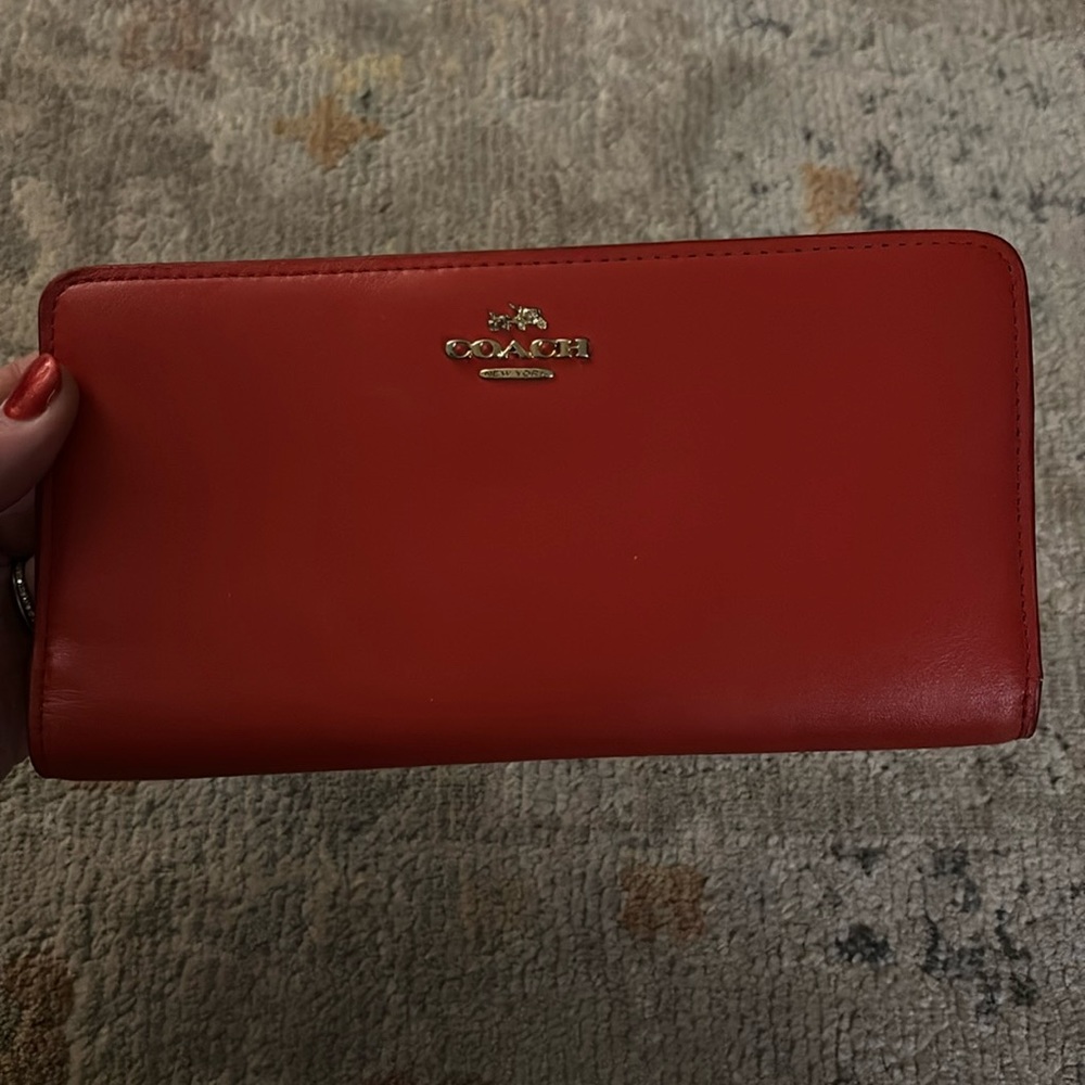 Coach Skinny Wallet in Refined Leather phone Holder red orange